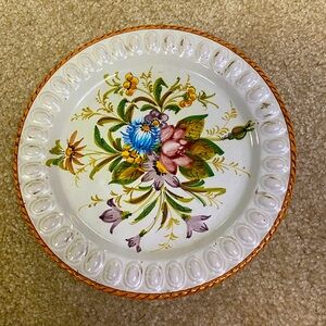 Vintage Italian Hand Painted Clay pottery plate decor wall decor floral Italy